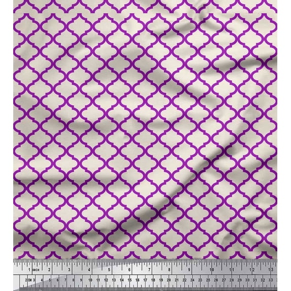 Soimoi Purple Poly Georgette Fabric Quaterfoil Damask Printed Fabric 1 Yard 52 Inch Wide