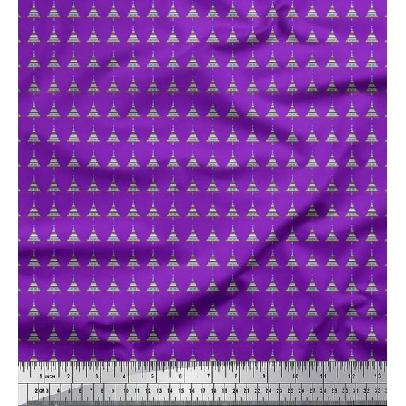 Soimoi Purple Poly Georgette Fabric Tree Christmas Print Fabric by Yard 42 Inch Wide