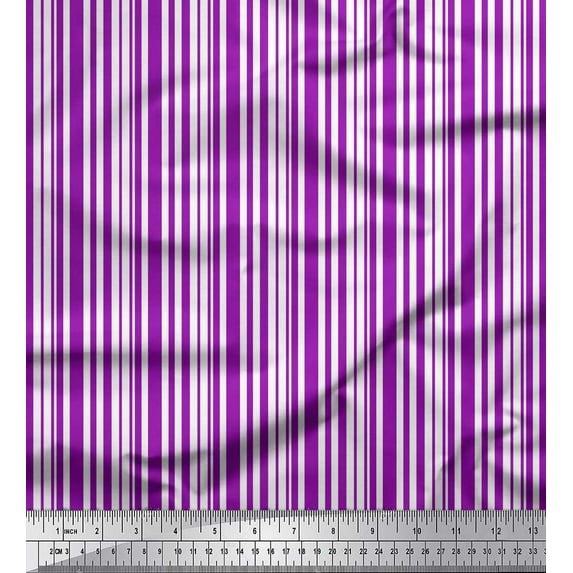 Soimoi Purple Poly Georgette Fabric Vertical Stripe Print Fabric by the Yard 42 Inch Wide
