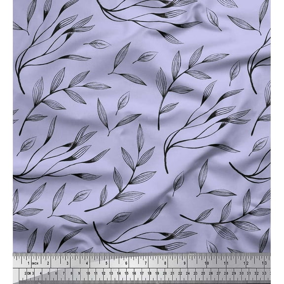 Soimoi Purple Polyester Crepe Fabric Curry Leaves Print Fabric by The Yard 42 Inch Wide