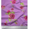 thumbnail image 1 of Soimoi Purple Polyester Crepe Fabric Leaves & Pink Rose Flower Print Fabric by The Yard 42 Inch Wide, 1 of 1