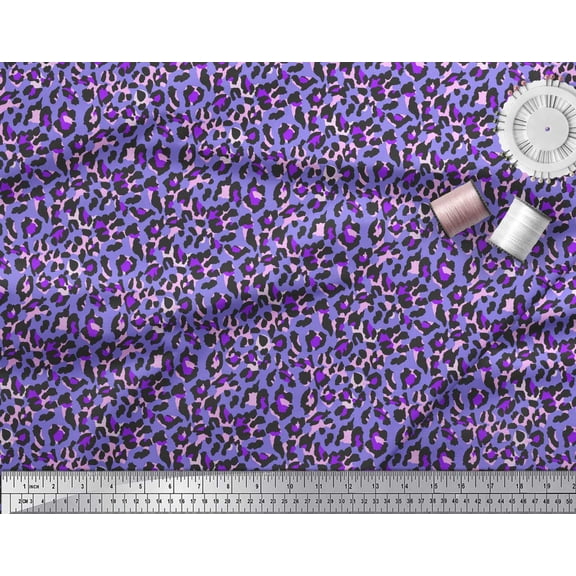 Soimoi Purple Polyester Crepe Fabric Leopard Animal Skin Print Fabric by Yard 42 Inch Wide