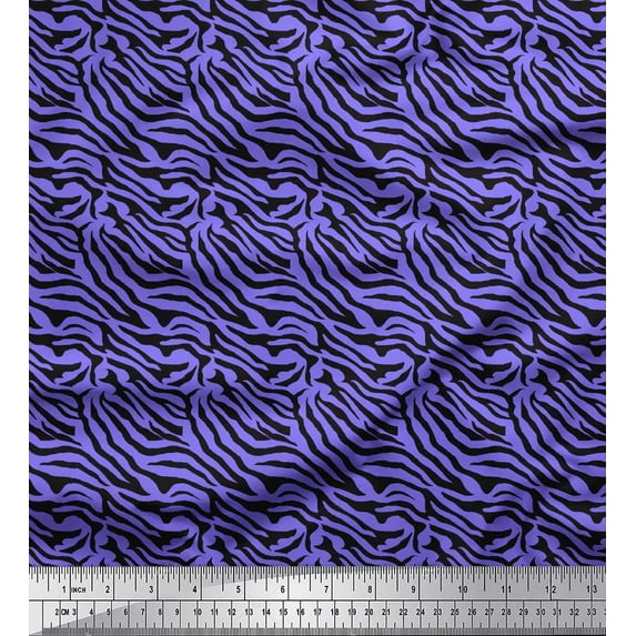 Soimoi Purple Polyester Crepe Fabric Tiger Animal Skin Print Fabric by Yard 42 Inch Wide