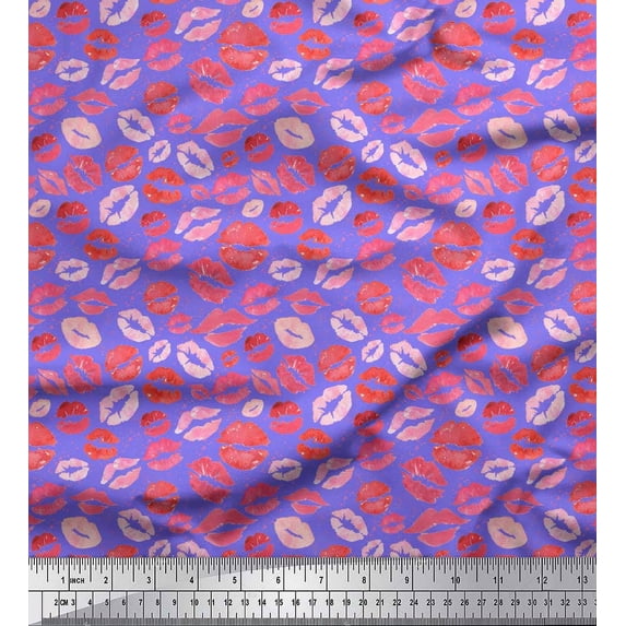 Soimoi Purple Rayon Crepe Fabric Lips Women Print Sewing Fabric Yard 46 Inch Wide