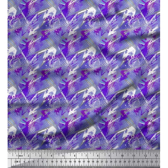 Soimoi Purple Rayon Crepe Fabric Star & Brush Stroke Abstract Decor Fabric Printed Yard 46 Inch Wide