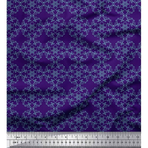 Soimoi Purple Rayon Fabric Artistic Flower Damask Decor Fabric Printed Yard 42 Inch Wide
