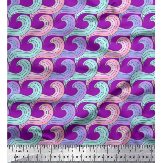 Soimoi Purple Rayon Fabric Artistic Waves Abstract Printed Craft Fabric by the Yard 56 Inch Wide