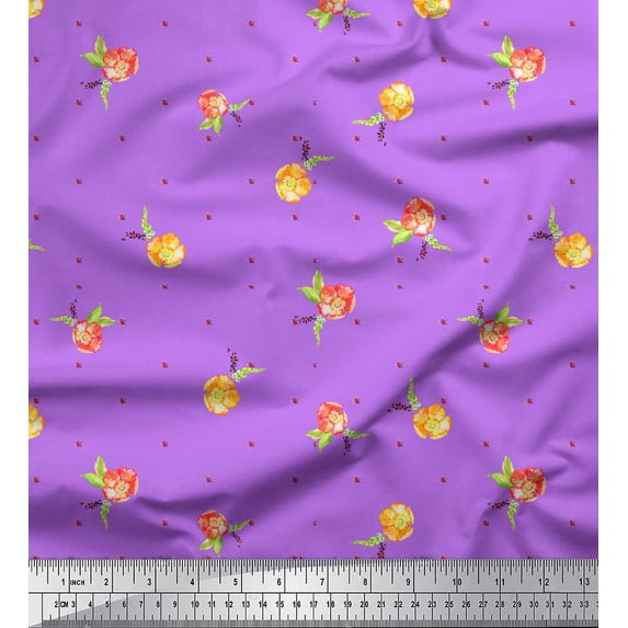 Soimoi Purple Rayon Fabric Flower Floral Print Fabric by Yard 56 Inch Wide
