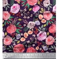 thumbnail image 1 of Soimoi Purple Rayon Fabric Leaves & Floral Watercolor Print Fabric by The Yard 56 Inch Wide, 1 of 3