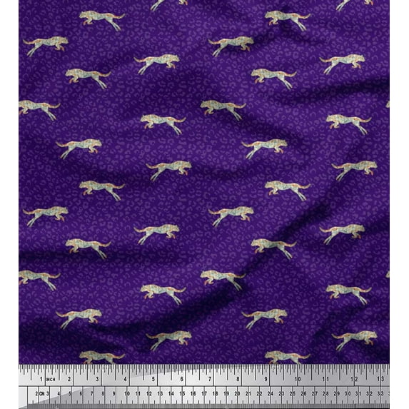 Soimoi Purple Rayon Fabric Leopard Animal Skin Print Fabric by the Yard 56 Inch Wide