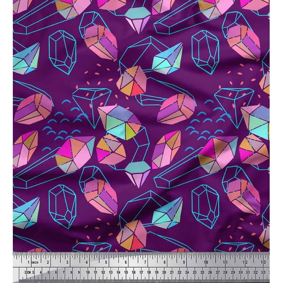 Soimoi Purple Rayon Fabric Stone & Diamond Geometric Print Fabric by the Yard 42 Inch Wide