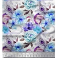 thumbnail image 1 of Soimoi Purple Satin Silk Fabric Peacock Feather & Floral Print Fabric by The Yard 42 Inch Wide, 1 of 1