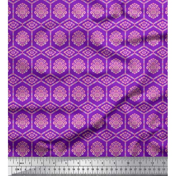 Soimoi Purple Silk Fabric Artistic Geometric Printed Fabric 1 Yard 42 Inch Wide