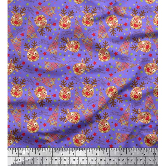 Soimoi Purple Silk Fabric Christmas Theme Party Print Fabric by Yard 42 Inch Wide