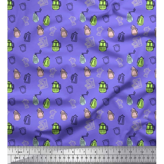 Soimoi Purple Silk Fabric Coffee Machine & Jug Kitchen Fabric Prints By Yard 42 Inch Wide