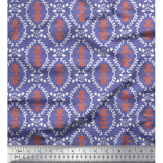 Soimoi Purple Silk Fabric Filigree Damask Fabric Prints By Yard 42 Inch Wide