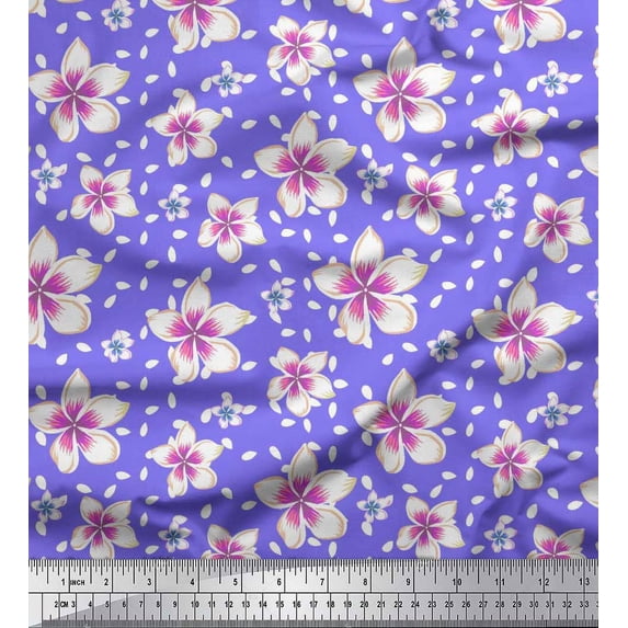Soimoi Purple Silk Fabric Leaves & Flower Floral Print Sewing Fabric Yard 42 Inch Wide