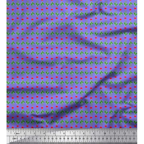 Soimoi Purple Silk Fabric Leaves & Turnip Vegetable Print Sewing Fabric Yard 42 Inch Wide