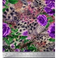 thumbnail image 1 of Soimoi Purple Silk Fabric Leopard Skin,Leaves & Floral Printed Craft Fabric by The Yard 42 Inch Wide, 1 of 1