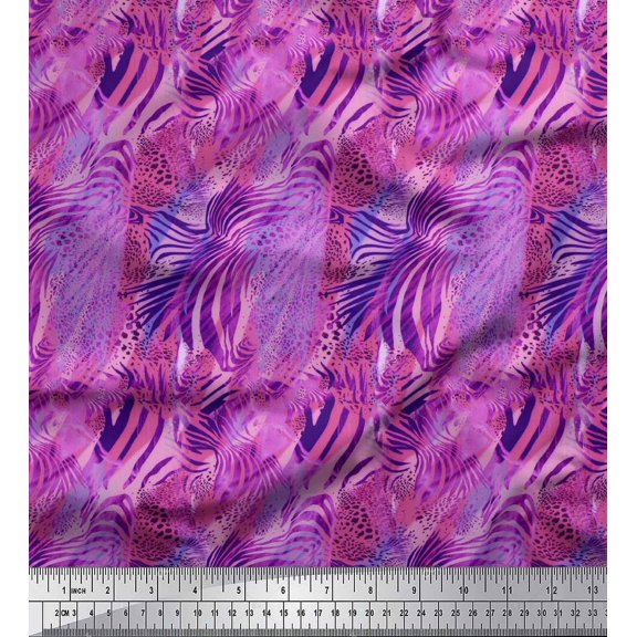 Soimoi Purple Silk Fabric Leopard & Wild Animal Skin Print Sewing Fabric BTY 42 Inch Wide