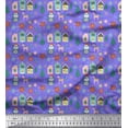 thumbnail image 1 of Soimoi Purple Silk Fabric Owl & Tree Christmas Printed Fabric 1 Yard 42 Inch Wide, 1 of 3