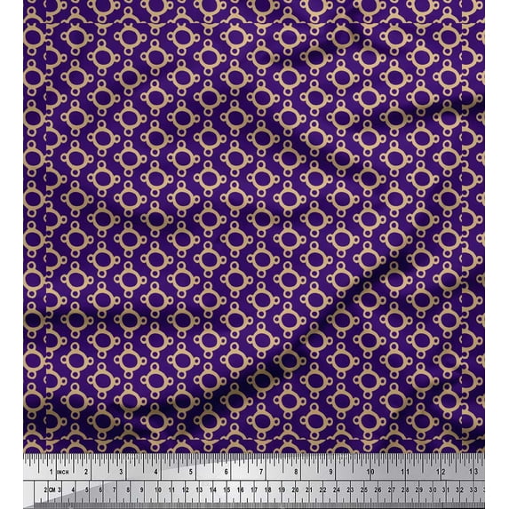 Soimoi Purple Silk Fabric Round Geometric Printed Craft Fabric by the Yard 42 Inch Wide