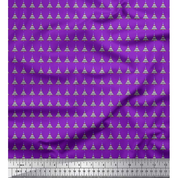 Soimoi Purple Silk Fabric Tree Christmas Print Fabric by Yard 42 Inch Wide