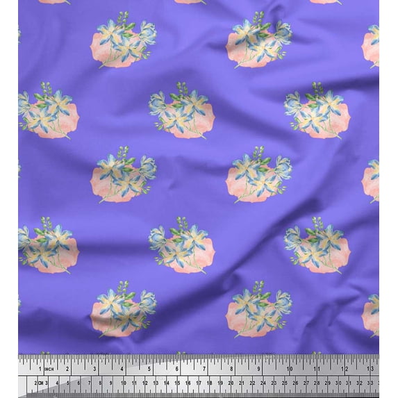 Soimoi Purple Silk Fabric Tropical Floral Watercolor Printed Fabric 1 Yard 44 Inch Wide