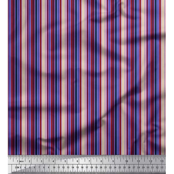 Soimoi Purple Silk Fabric Vertical Stripe Printed Fabric 1 Yard 42 Inch Wide
