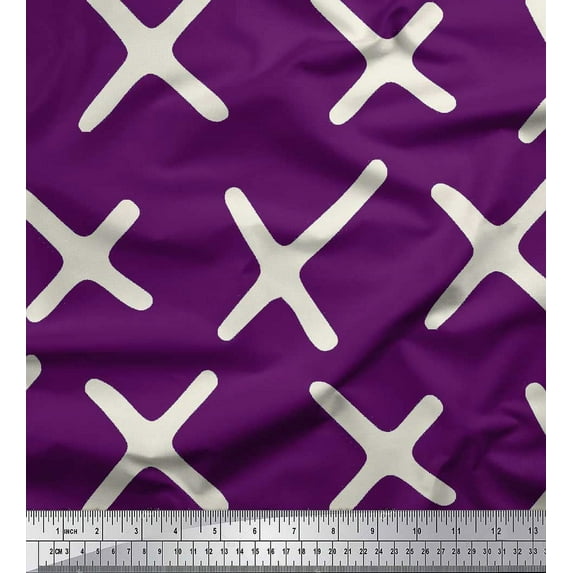 Soimoi Purple Velvet Fabric Cross Symbol Print Sewing Fabric Yard 58 Inch Wide