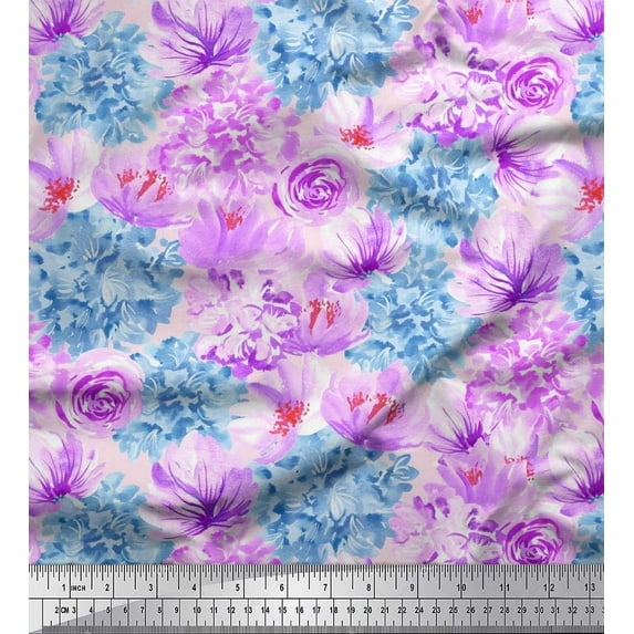 Soimoi Purple Velvet Fabric Floral Print Fabric by The Yard 58 Inch Wide