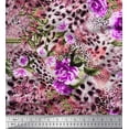 thumbnail image 1 of Soimoi Purple Velvet Fabric Leaves,Rose & Leopard Animal Skin Print Sewing Fabric BTY 58 Inch Wide, 1 of 1