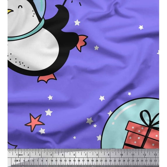 Soimoi Purple Velvet Fabric Snowman & Penguin Cartoon Fabric Prints By Yard 58 Inch Wide