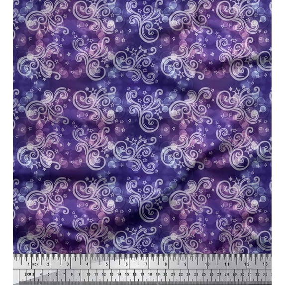 Soimoi Purple Velvet Fabric Star,Circle & Swirls Abstract Decor Fabric Printed Yard 58 Inch Wide