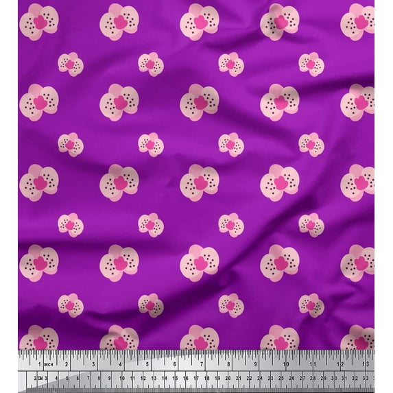 Soimoi Purple polyester Crepe Fabric Artistic Floral Print Fabric by Yard 42 Inch Wide