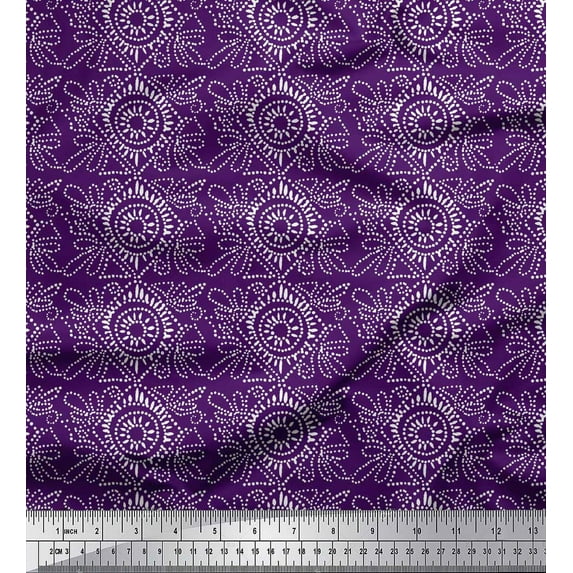 Soimoi Purple polyester Crepe Fabric Blocks Block Print Sewing Fabric Yard 42 Inch Wide