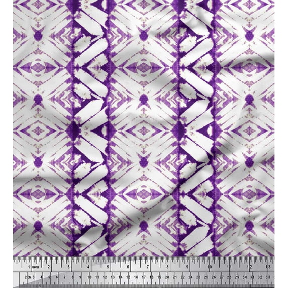 Soimoi Purple polyester Crepe Fabric Geometric Tie-Dye Printed Craft Fabric by the Yard 52 Inch Wide