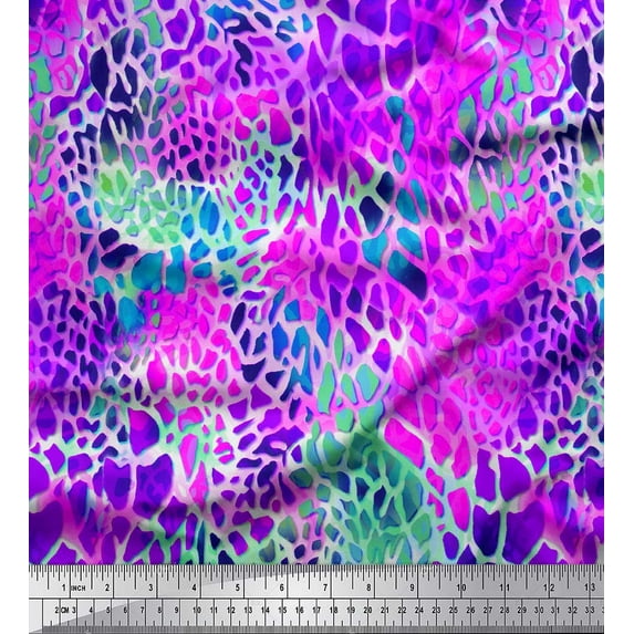 Soimoi Purple polyester Crepe Fabric Leopard Animal Skin Printed Fabric 1 Yard 42 Inch Wide