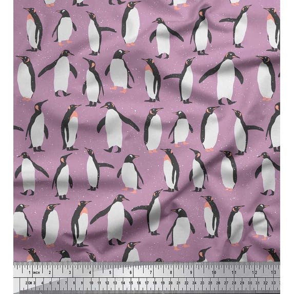 Soimoi Purple polyester Crepe Fabric Penguin Ocean Print Sewing Fabric Yard 42 Inch Wide