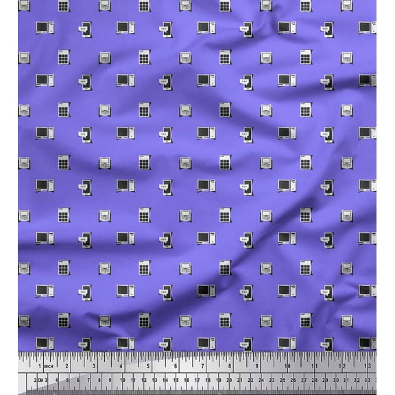 Soimoi Purple polyester Crepe Fabric Phone,Calculator & Monitor Hardware Decor Fabric Printed Yard 42 Inch Wide