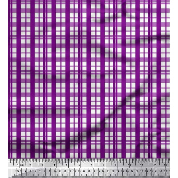 Soimoi Purple polyester Crepe Fabric Plaid Check Fabric Prints By Yard 52 Inch Wide