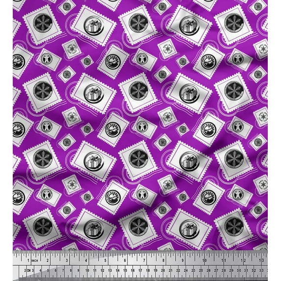 Soimoi Purple polyester Crepe Fabric Stamps Christmas Print Sewing Fabric Yard 52 Inch Wide