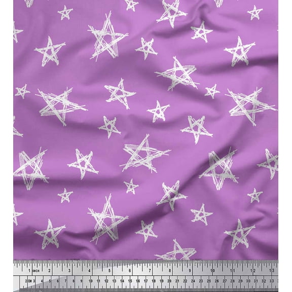 Soimoi Purple polyester Crepe Fabric Stars Star Print Fabric by Yard 42 Inch Wide