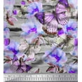 thumbnail image 1 of Soimoi Purple polyester Crepe Fabric Stripe,Floral & Butterfly Print Fabric by Yard 52 Inch Wide, 1 of 3