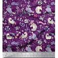 thumbnail image 1 of Soimoi Purple polyester Crepe Fabric Unicorn & Floral Print Sewing Fabric Yard 42 Inch Wide, 1 of 3