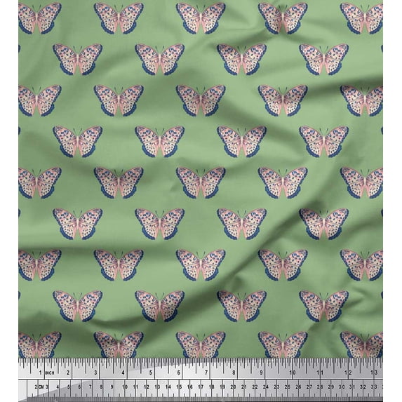 Soimoi Rayon Crepe Fabric Artistic Butterfly Print Fabric by The Yard 46 Inch Wide