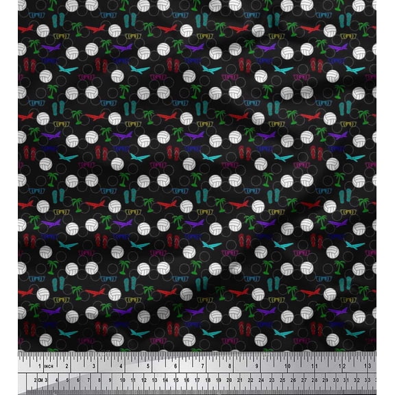 Soimoi Rayon Crepe Fabric Basketball,Slippers & Goggles Summer Designs Decor Fabric Printed Yard 46 Inch Wide