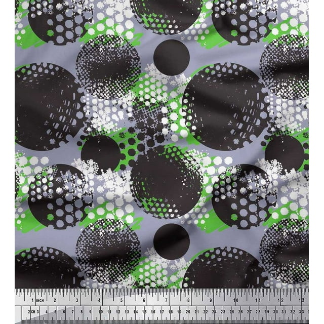 Soimoi Rayon Crepe Fabric Brush Stroke & Dots Abstract Fabric Prints by Yard 46 Inch Wide