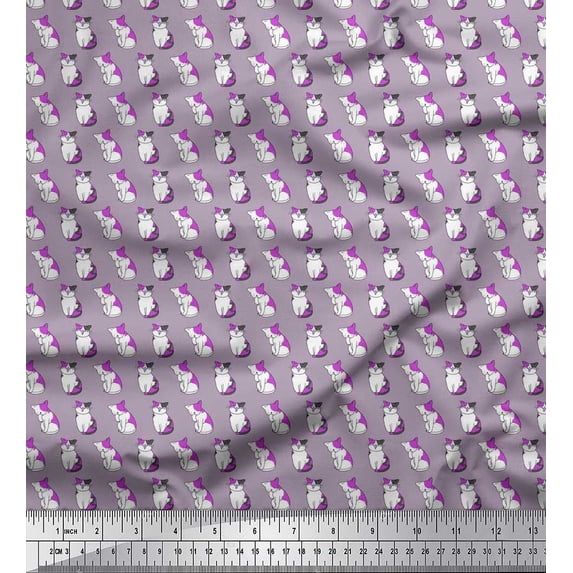 Soimoi Rayon Crepe Fabric Cat Animal Decor Fabric Printed Yard 46 Inch Wide