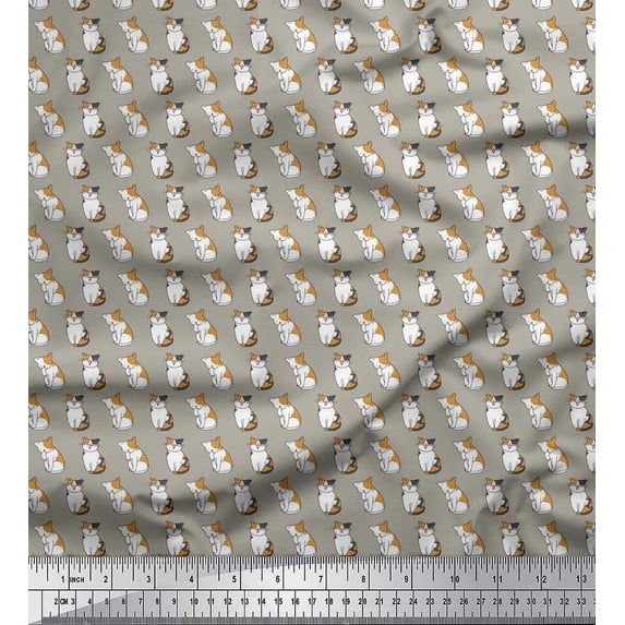 Soimoi Rayon Crepe Fabric Cat Animal Print Sewing Fabric Yard 46 Inch Wide
